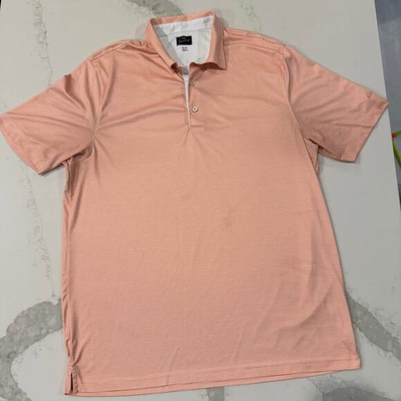 Tourney ShortSleeve Golf Polo Peach Nectar Stripe Men XXL Athleisure Performance - Picture 1 of 7